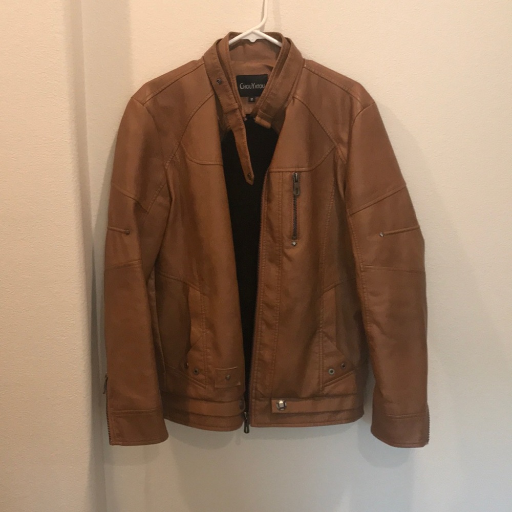 chouyatou Men's Vintage Feaux Leather Jacket